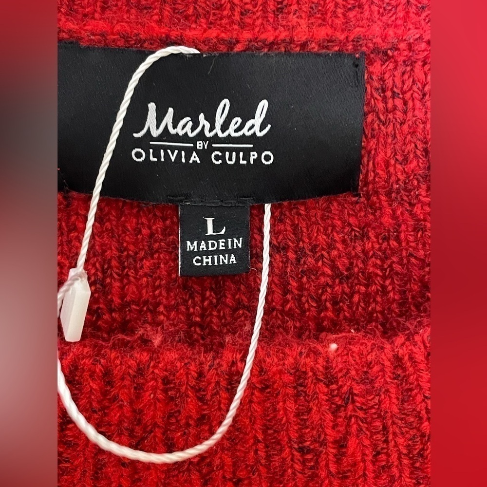 Marled x Olivia Culpo GRL PWR Destroyed Sweater in Red. - Size L​​​​​​​​​​​​ - Picture 8 of 12